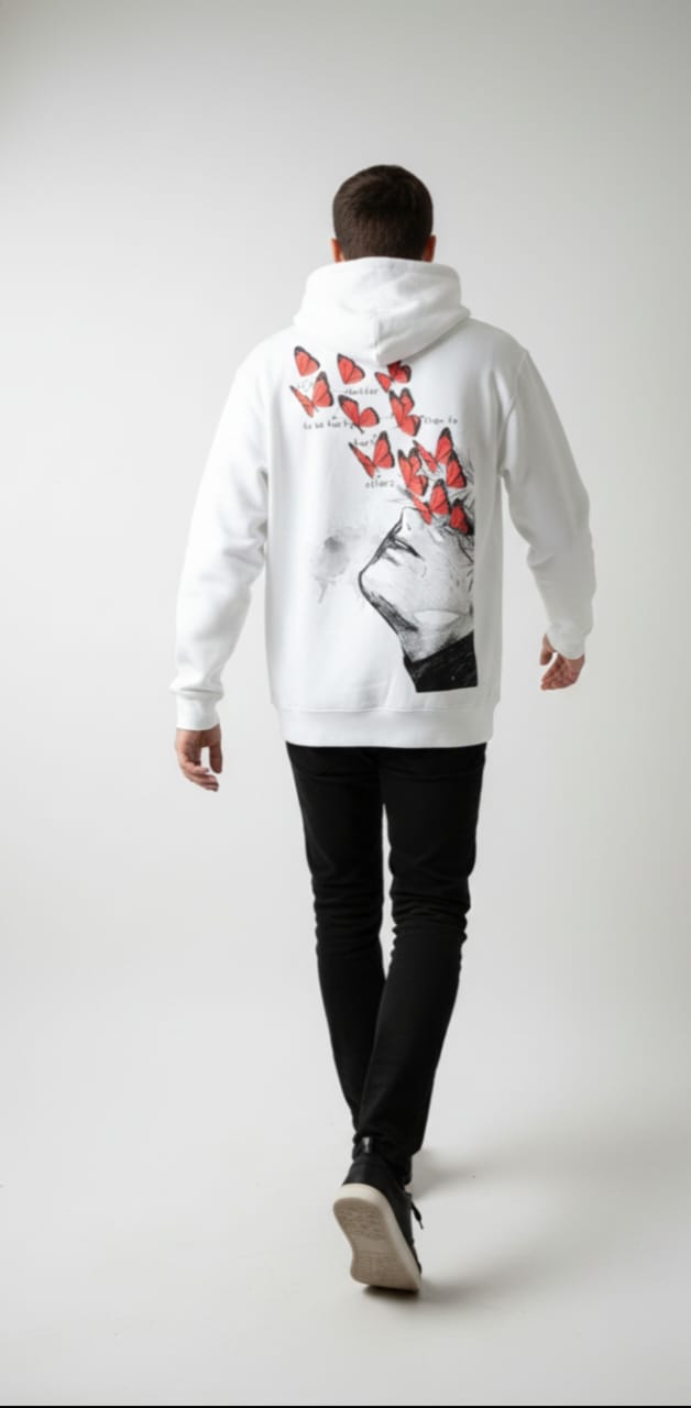 Men’s Premium White Hoodie – “Butterfly Emotion Art Edition