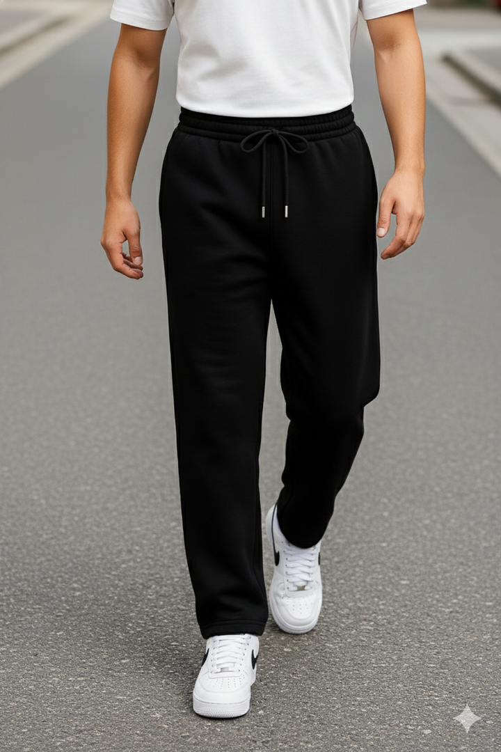 Unisex straight leg track pants elastic waist / jet black