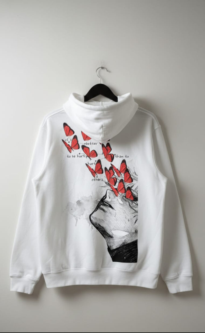 Men’s Premium White Hoodie – “Butterfly Emotion Art Edition
