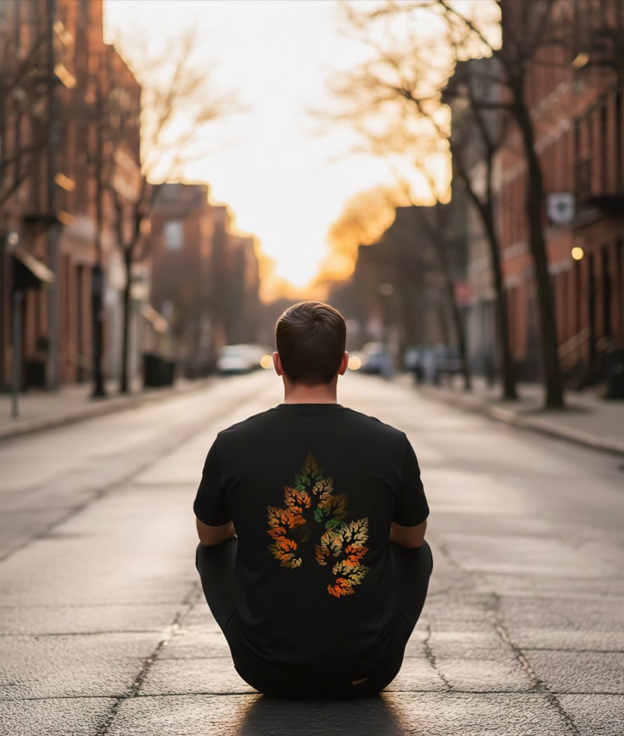Autumn Leaf Glow Graphic Tee – Unisex Black T-Shirt