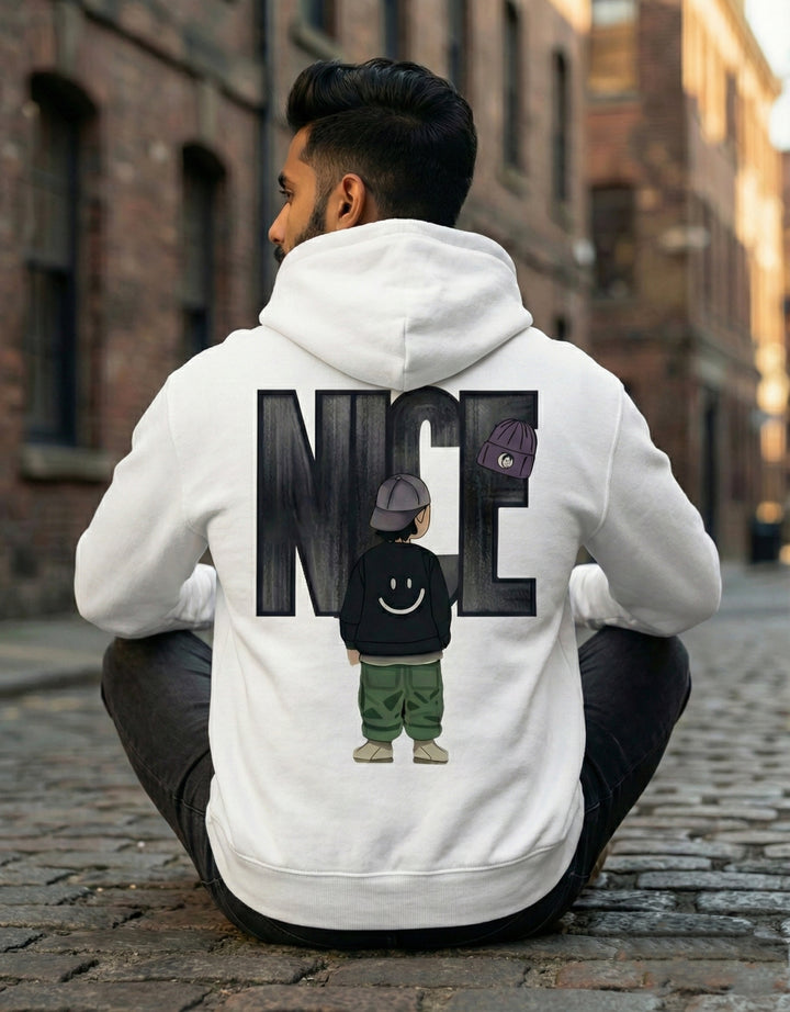 Men's forest green street wear hoodie - "nice" urban back print graphic