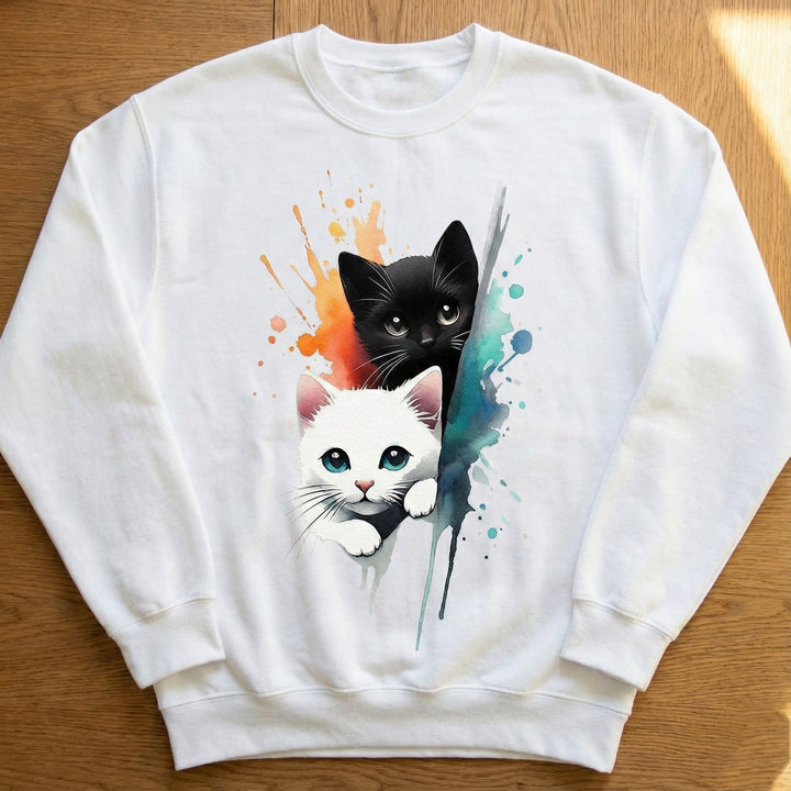 Cute kitten graphic pullover - soft cotton crewneck
