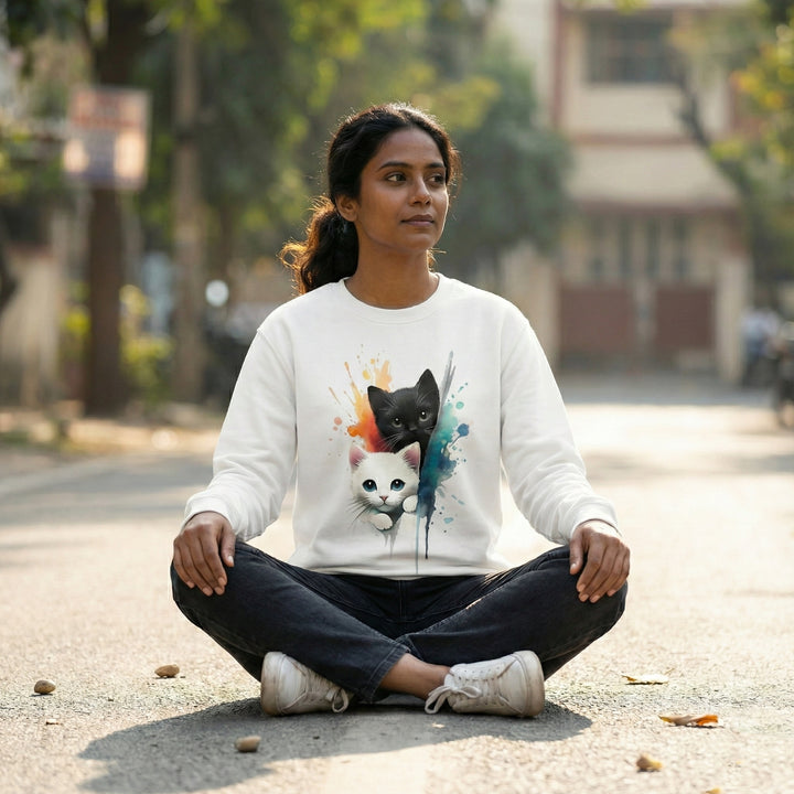 Cute kitten graphic pullover - soft cotton crewneck