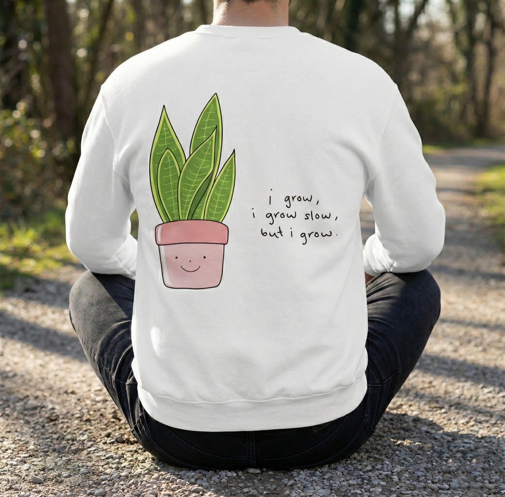 Cute Potted Plant Illustration Crewneck - Motivational Quote