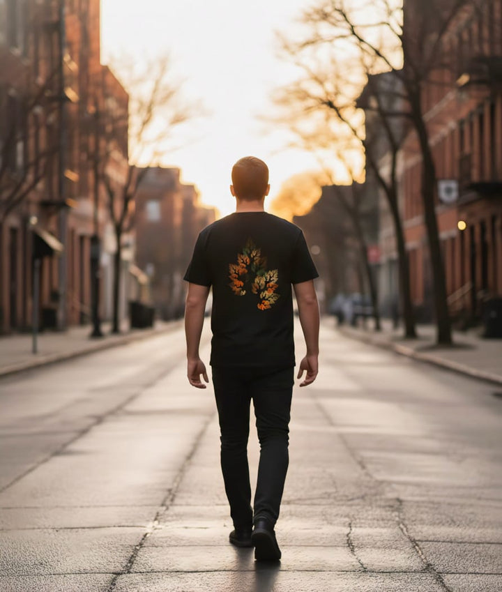 Autumn Leaf Glow Graphic Tee – Unisex Black T-Shirt