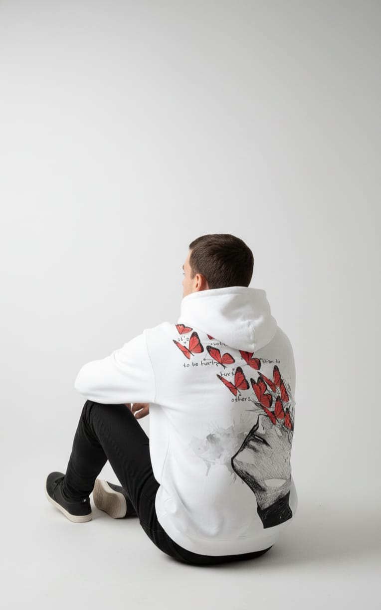 Men’s Premium White Hoodie – “Butterfly Emotion Art Edition